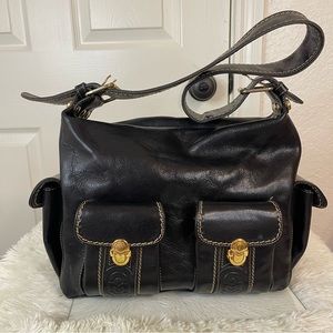 Marino Orlandi Black Leather Bag with Gold Accents